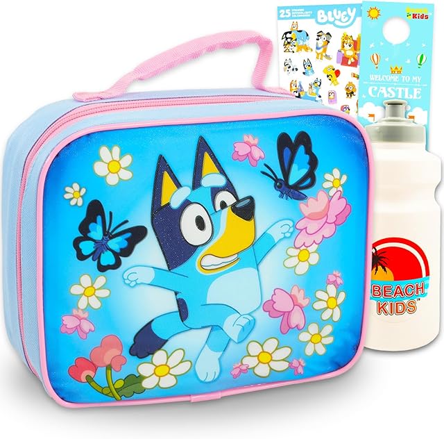Bluey Lunch Bag for Kids - Bundle with Insulated Lunch Box for Boys Girls Kids Plus Water Bottle, Stickers, More | Bluey Lunchbox School Supplies Set