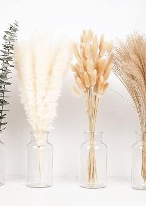 110 PCS of Boho Pampas Grass Decor, Naturally Dried Pompas, Bunny Tails Dried Flowers, and dried eucalyptus. Perfect for Weddings, Boho Party Decorations, and Table Decor.