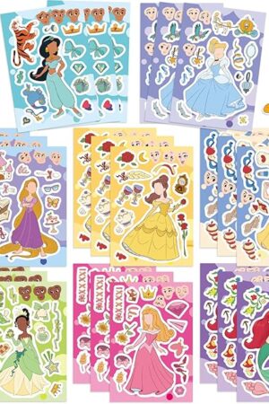 The Princess Stickers for Girls, 24 Sheets Make Your Own Princess Stickers for Kids, Make a Face Sticker, Classroom Rewards, Art Craft Party Supplies for Laptop Water Bottle Phone Cace