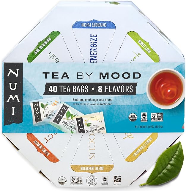Numi Organic Tea By Mood Gift Set, 40 Tea Bag Assortment | Premium Organic Teas | Variety Pack | Assorted Flavors | Black, Pu-erh, Green, Maté, Rooibos & Herbal
