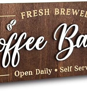 Coffee Bar Signs for Wall Decor - Vintage Coffee Signs for Cafe Station Accessories, Small Farmhouse Cafe Sign for Kitchen Decorations