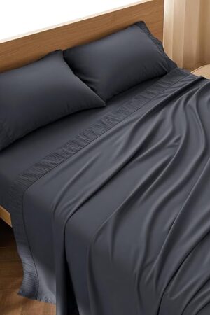 Bedsure Queen Sheet Set - 4 Pieces Soft Queen Size Sheets - Breathable & Cooling - Hotel Luxury - Easy Care Polyester Microfiber Bedding for Women, Men, Dark Grey