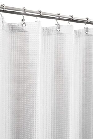 Barossa Design Extra-Long Shower Curtain 80" Height - Honeycomb Waffle Weave & Cotton Blend, Hotel Luxury & Spa, Heavy Weight Fabric, Washable - White, 72x80