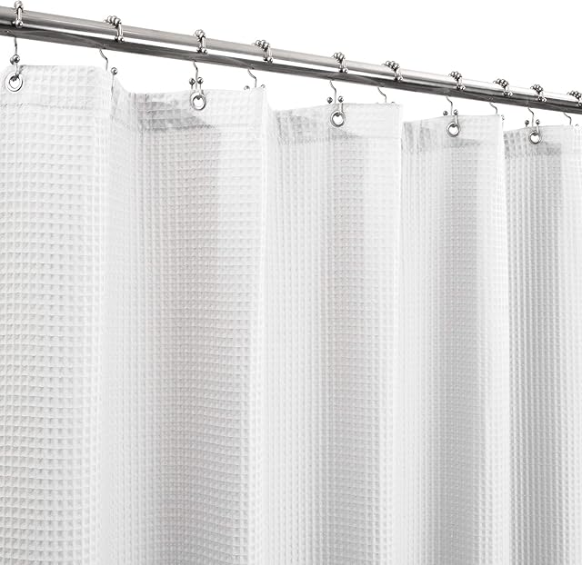 Barossa Design Extra-Long Shower Curtain 80" Height - Honeycomb Waffle Weave & Cotton Blend, Hotel Luxury & Spa, Heavy Weight Fabric, Washable - White, 72x80