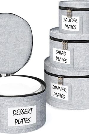 Anycosy China Storage Containers 4 Piece Set Moving Boxes for Dinnerware Stackable Moving Storage Box with Felt Plate Dividers Hard Shell Case for Organizing Dishes