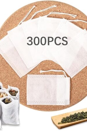 300 Pcs Empty Tea Bags for Loose Leaf Tea, Disposable Small tea Filter Bags with Drawstring fillable Cloth Diy Empty Tea Sachets for Loose tea, Coffee, Herbs, Spice
