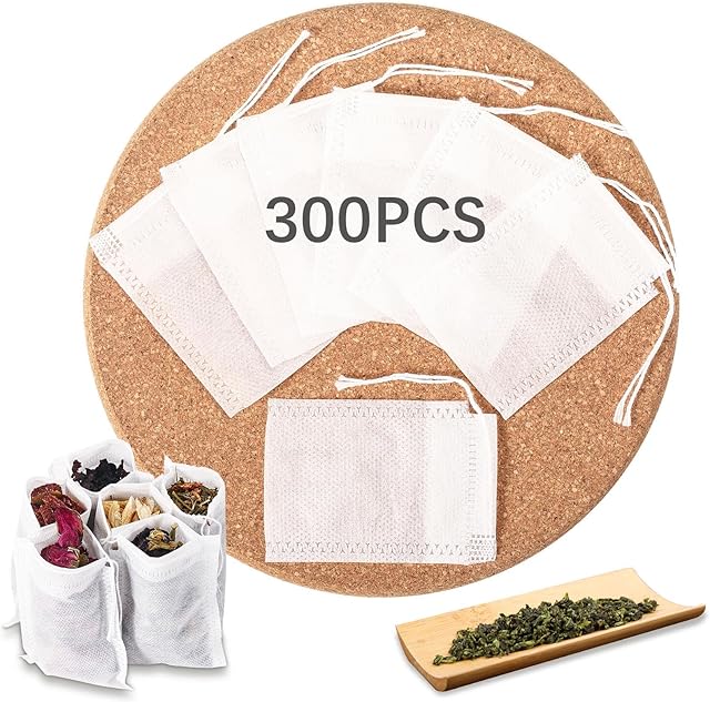 300 Pcs Empty Tea Bags for Loose Leaf Tea, Disposable Small tea Filter Bags with Drawstring fillable Cloth Diy Empty Tea Sachets for Loose tea, Coffee, Herbs, Spice