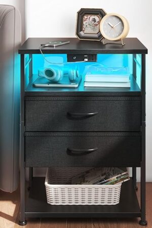 AODK 4 Tier Night Stand End Table, Tall Nightstand Small Nightstand Storage Bedside Table Black