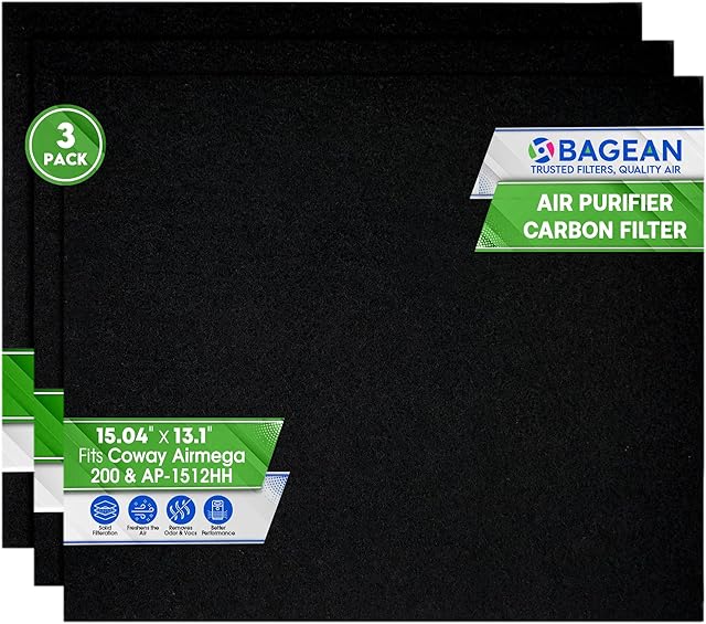 Bagean Activated Carbon Pre Filter Compatible with Coway Airmega AP-1512HH & Airmega 200M Air Purifier Filters - Fits Coway Filter Replacement - Removes Odor & Freshen the Air (3-Pack)