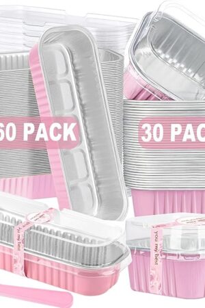 60 Pack 6.8oz Mini Loaf Pans with Lids & 30 Pack 10oz Aluminum Foil Loaf Baking Pans Disposable Mini Cake Tins Cake Containers