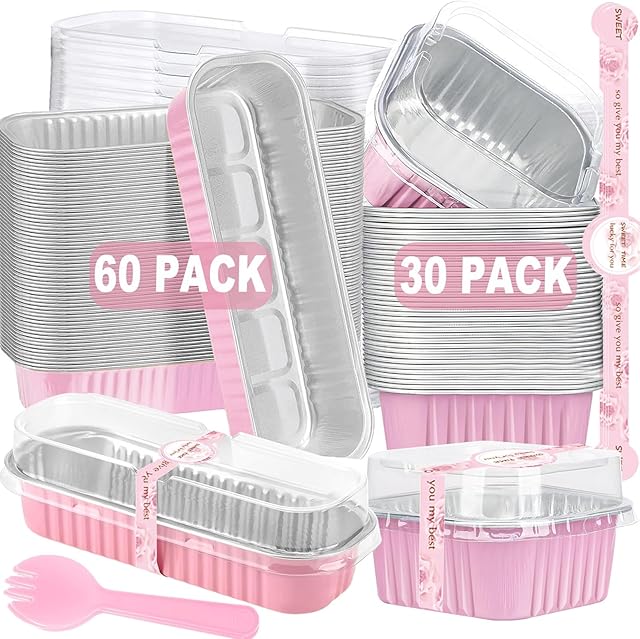 60 Pack 6.8oz Mini Loaf Pans with Lids & 30 Pack 10oz Aluminum Foil Loaf Baking Pans Disposable Mini Cake Tins Cake Containers