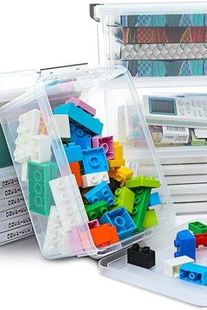 Citylife 6 Packs Small Storage Bins with Lids 3.2 QT Plastic Storage Containers for Organizing Stackable Clear Storage Boxes