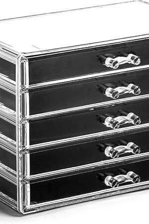 BINO THE MANHATTAN SERIES Acrylic Makeup Drawer Organizer- 5 Drawers | Clear Beauty Organizers and Storage| Cosmetic & Makeup Drawer| Home Organization| Jewelry & Vanity Accessories Drawers