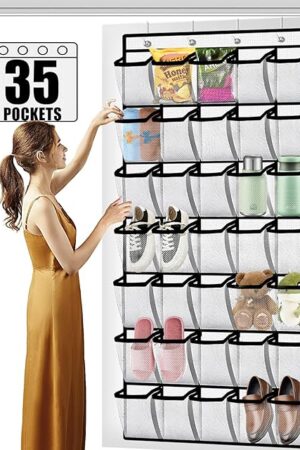 Aheroi 35 Pockets Large Over the Door Organizer, Breathable Mesh Pockets Shoe Organizer, Hanging Shoe Organizers Mesh Closet Shoe Holder Hanger Holds Up to 40 lbs, Space Saving Shoe Rack
