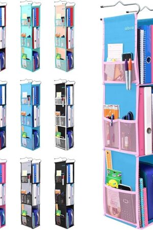 ABRA® 3 Shelf Hanging Locker Organizer for School, Work, Gym, Storage | Deep Shelves 6.5?x 9?| Eco-Friendly Fabric Healthy for Children | Adjustable School Locker Shelf from 3 to 2 Shelves (Blue/Pink)