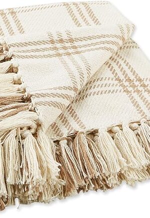 DII Modern Farmhouse Plaid Cotton Throw Blanket 50x60 White/Stone