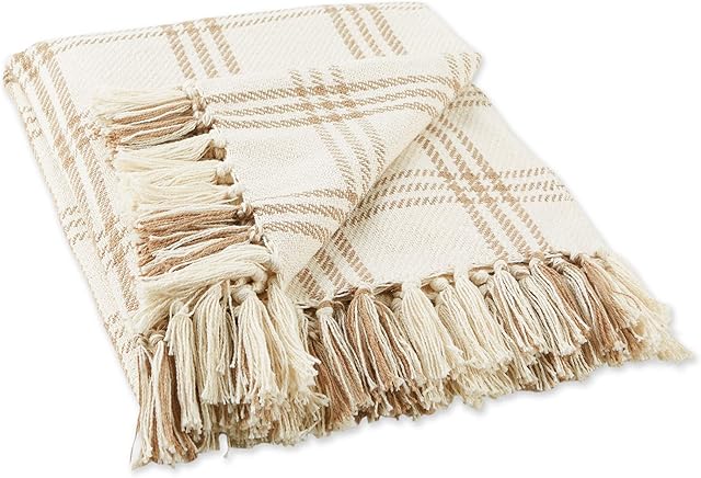 DII Modern Farmhouse Plaid Cotton Throw Blanket 50x60 White/Stone