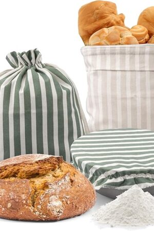 Beautiful Linen Bread Bag Set and Proofing Cover For Homemade Sourdough Bread - Keeps Your Loaf Fresh for Days - Reusable and Easy to Clean Storage Bag, The Perfect Baking Accessories