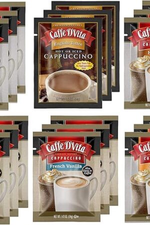 Caffe D'Vita Cappuccino Assortment (White Chocolate, English Toffee, Hazelnut, Mocha, French Vanilla, Caramel) - Instant Cappuccino Mix, Gluten Free - 0.5 oz each, 18 Packets, 6 of Each Flavor
