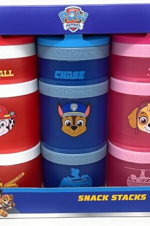 Whiskware Stackable Snack Containers for Kids and Toddlers, 3 partable snacking made easy for School and Travel, nickelodeon paw patrol
