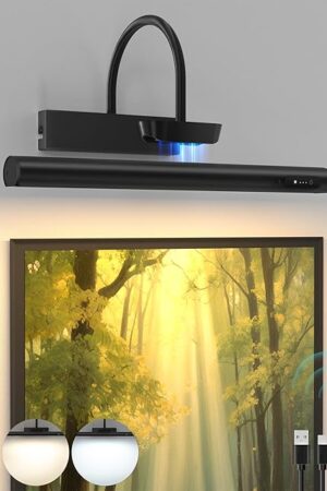 Bridika Picture Light Battery Operated, 13.8in Picture Lights for Wall, 3 Colors & Brightness Dimmable, Rechargeable Art Light for Paintings Photo Dartboard Gallery Bedroom Bathroom Black