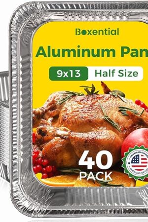 9x13 Aluminum Pans [40 Pack], Extra Heavy Duty Half Size Disposable Aluminum Foil Pans, Deep Baking Pans for Cooking, Roasting, Heating, and Steam Tables
