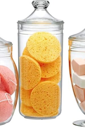 Amazing Abby - Adore - Plastic Apothecary Jars (3-Piece Set, 52/46/46 oz), Acrylic Jars with Lids, Bathroom Canisters, Candy Buffet, Wedding Display, BPA-Free and Shatter-Proof (NOT Glass)