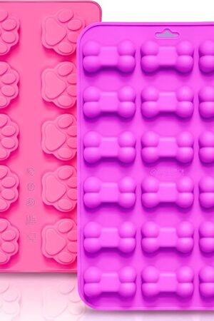 Anaeat Reusable Silicone Molds with Puppy Dog Paw and Bone Shaped, Flexible & Non-Stick Ice Cube Tray, Candy and Chocolate Making Mold for Homemade Baking Dog Treats, Jelly, Biscuit & Cupcake (2 Pack)