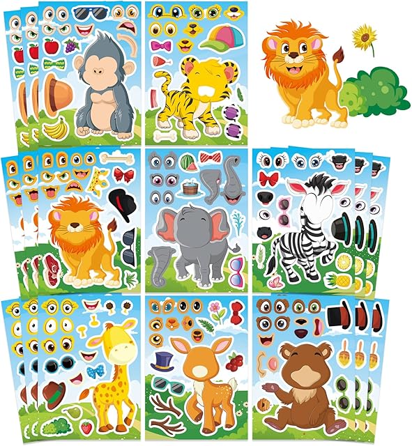 The Stickers for Kids, 24 Sheets Make-a-face Stickers, Make Your Own Mix and Match Mix and Match Animal Face Stickers for Kids 2-4, 3-5, 4-8 Years, Birthday Party Favors Kids Crafts, Goodie Bags Stuffers