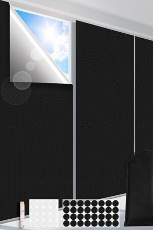 Blackout Curtains for Bedroom, Portable 100% Black Out Window Cover Film, Cuttable Blackout Shades Fabric Sheet, No Drill Window Blinds, Sun Heat Light Blocker for Travel Media Dorm, 57'' W