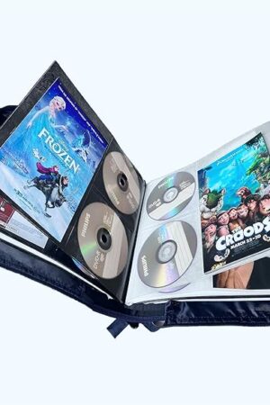 DVD CD Storage Case with Extra Wide Title Cover Pages for Blu Ray Movie Music Audio Disk (Portable Carrying Binder Holder Wallet Album Home Organizer Shelf)- 192 Disc Units & 96 Booklet Pockets