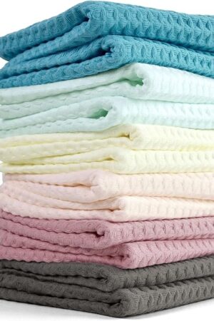Cleanbear Waffle Wash Cloths Set of 12 Cotton Washcloths 13" x 13"