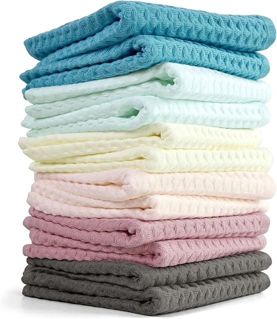 Cleanbear Waffle Wash Cloths Set of 12 Cotton Washcloths 13" x 13"