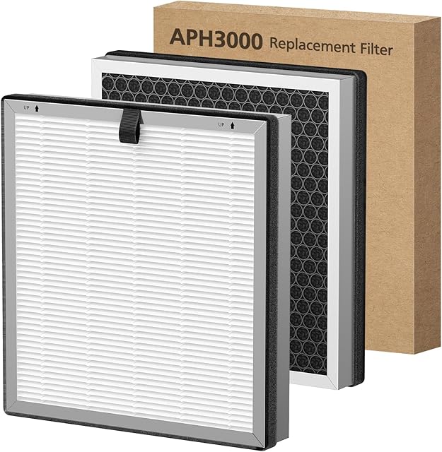 APH3000 Replacement Filter Compatible with KNKA APH3000 Air Purifier for Home Large Room Bedroom, 3-in-1 HEPA Activated Carbon Filter for Smoke, Dust, Pet Hair, Pollen, 2 Pack