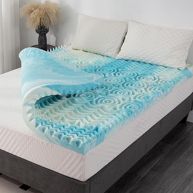 3 Inch 5-Zone Twin Memory Foam Mattress Topper, Gel Infused Foam Mattress Topper for Pressure Relief, CertiPUR-US Certified Twin Bed Topper,Blue, 38"×75"