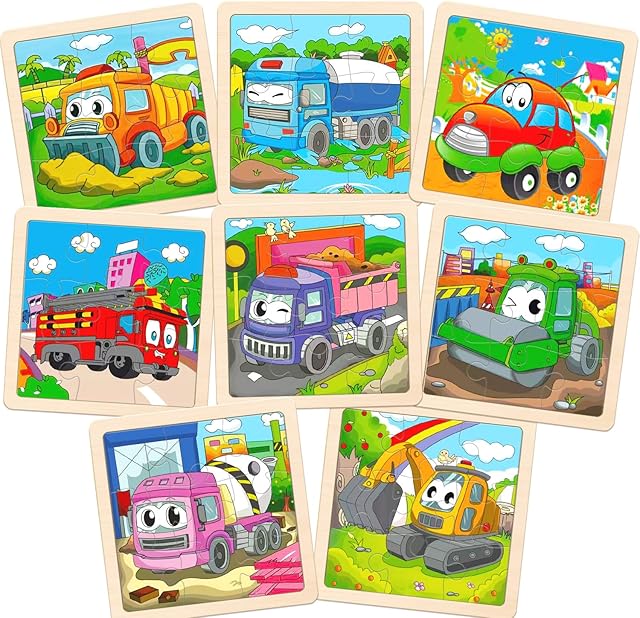 The Wooden Puzzles for Toddlers 2-4,9 Pieces Jigsaw Puzzles for Kids Ages 3-5,Construction Vehicle Jigsaw Puzzle Preschool Learning Toy Gift for Boys Girls 2 3 4 5 Years Old