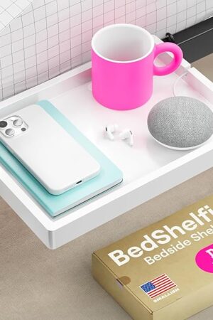 BedShelfie Flexfit Model Floating Bed Side Table Bedside Shelf White