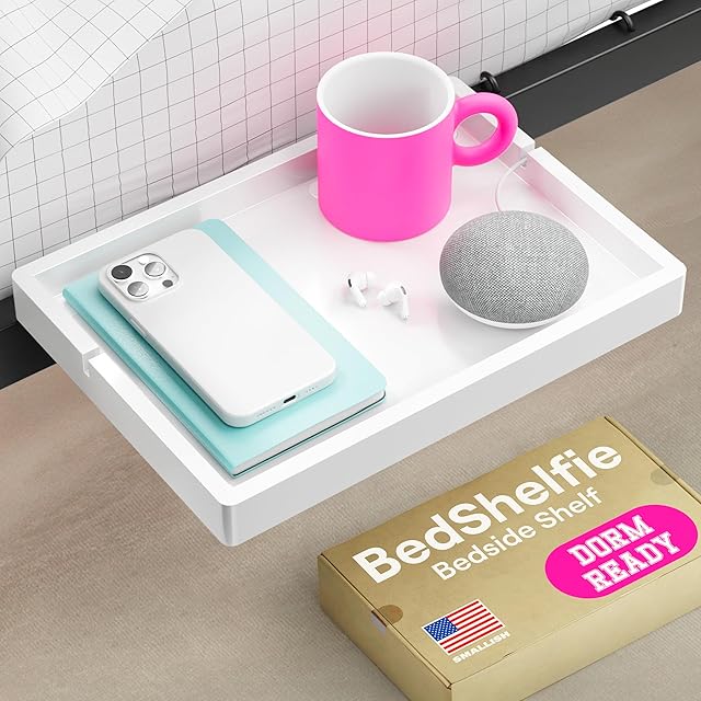 BedShelfie Flexfit Model Floating Bed Side Table Bedside Shelf White