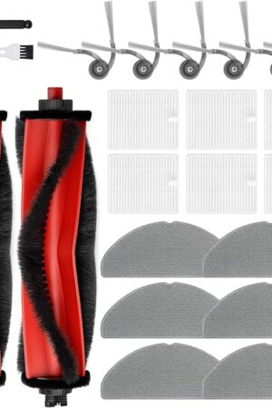 22Pcs Replacement Parts Accessories for Roborock Q7 M5/ M5+ Series Robot Vacuum Kit, 2 Main Brush, 6 Hepa Filter, 6 Mop Pads, 6 Side Brush, 1 Screwdriver, 1 Clean Tool