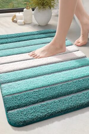 DEXI Bath Mats for Bathroom, 16x24 Absorbent Microfiber Bath Mat Quick Dry, Washable Bathroom Rugs with Non Slip Backing for Shower Floor, Turquoise