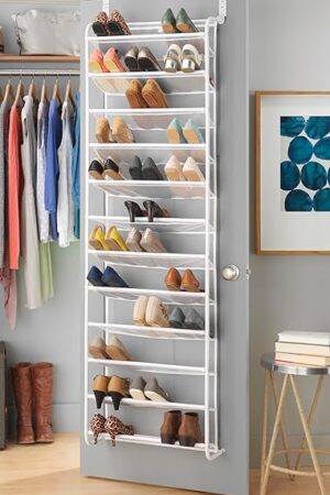 Whitmor Over the Door Shoe Organizer - Holds up to 36 Pairs of Shoes - Metal & Mesh - White