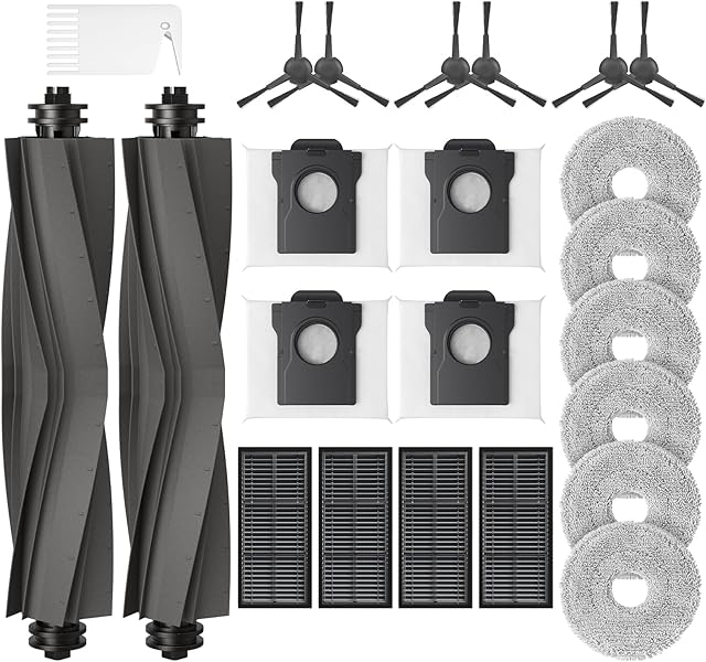 23 Pcs Replacement Parts for Dreame L10s Ultra Gen 2/ L10s Pro Ultra Heat/ X30 Ultra/Mova E30 Ultra Robot Vacuum and Mop, 2 Main Brush, 6 Mop Pads, 4 Dust Bags, 4 Filters, 6 Side Brush, 1 Clean Brush