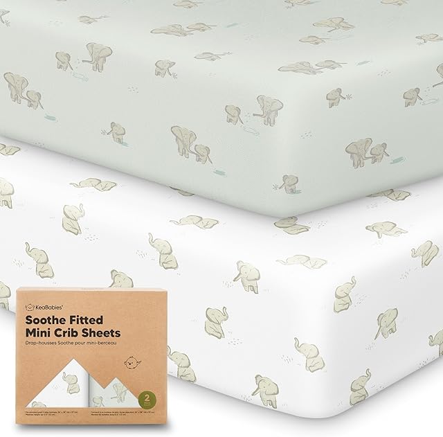 2-Pack Mini Crib Sheets Fitted - 38x26 Pack N Play Sheets for Pack and Play Mattress, Organic Cotton, Soft & Breathable Playard Bedding, Neutral Mini Toddler Bed Cover for Boys, Girls (Elly)