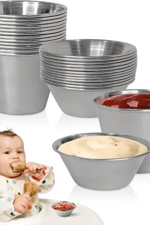 24 pcs Stainless Steel Condiment Small Sauce Cups - Round Ramekin Dipping Ramiken, Commercial Grade Metal Condiment for Ketchup, Soy Sauce, Vinegar, Butter