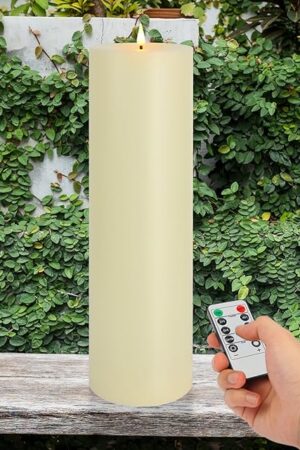 14" x 4" Large Outdoor Candles with Timer Waterproof, Remote Control Flickering Flameless Candles Battery Operated, Tall Fake LED Pillar Candle for Patio Porch Lantern, Ivory, 1 Pack