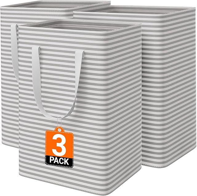 3 Pack Large Laundry Basket,Waterproof & Freestanding Laundry Hamper,Collapsible Clothes Hampers with Easy Carry Long & Reinforced Handles in Bathroom,College Dorm(75Lx3,Gray)