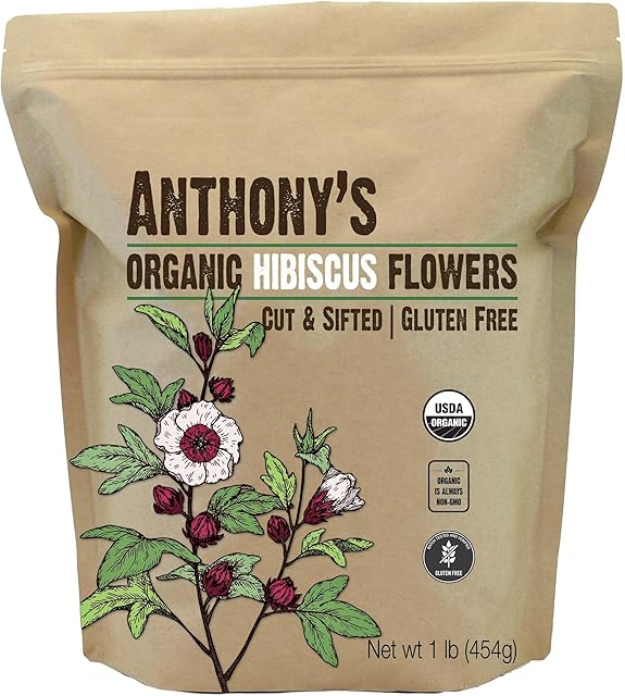 Anthony's Organic Hibiscus Flowers, 1 lb, Cut & Sifted | Gluten Free | Non GMO | Non Irradiated | Keto Friendly
