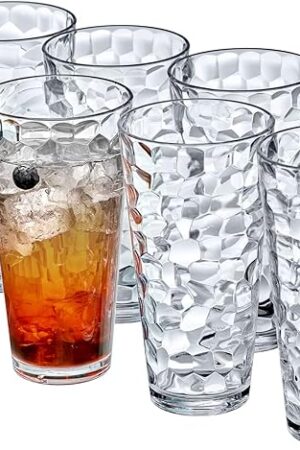 Amazing Abby Iceberg 24-Ounce Plastic Tumblers, Set of 8, Clear | Stackable | BPA-Free | Shatter-Proof | Dishwasher-Safe | High-Balls