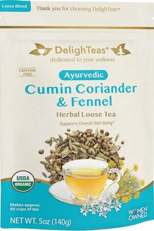 DelighTeas Organic Digest & Detox CCF Tea | Ayurvedic Cumin, Coriander, Fennel Loose Leaf Tea for Digestion, Detox Cleanse | USDA Organic, Non-GMO, Caffeine Free, Sugar Free | 60 Servings, 5 oz.