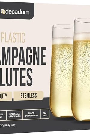 48 Pack Clear Stemless Champagne Flutes, 9oz Plastic | Shatterproof | BPA-Free | Smooth Rims | Durable and Sturdy | Recyclable | Mimosa Glasses For Parties